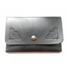 Handmade Leather Credit Card Holder,Oak Leaf Motif in Black Leather.